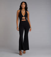 Double Dare Belted Cutout Flared-Leg Jumpsuit